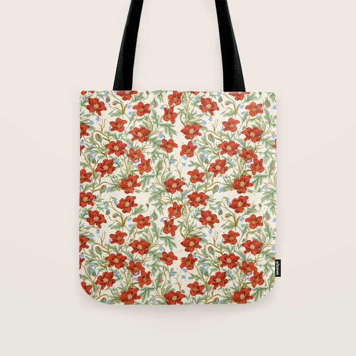 Elegant Red Poppy Floral Vintage Pattern Tote Bag Gallery Image 1