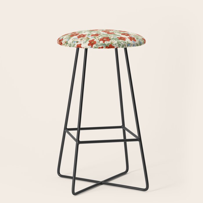Elegant Red Poppy Floral Vintage Pattern Stool Gallery Image 1