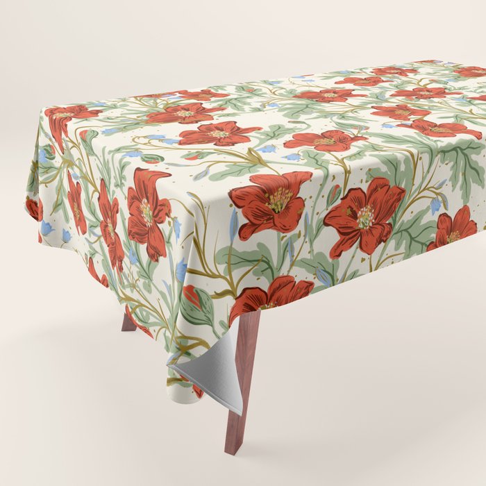 Elegant Red Poppy Floral Vintage Pattern Tablecloth Gallery Image 1