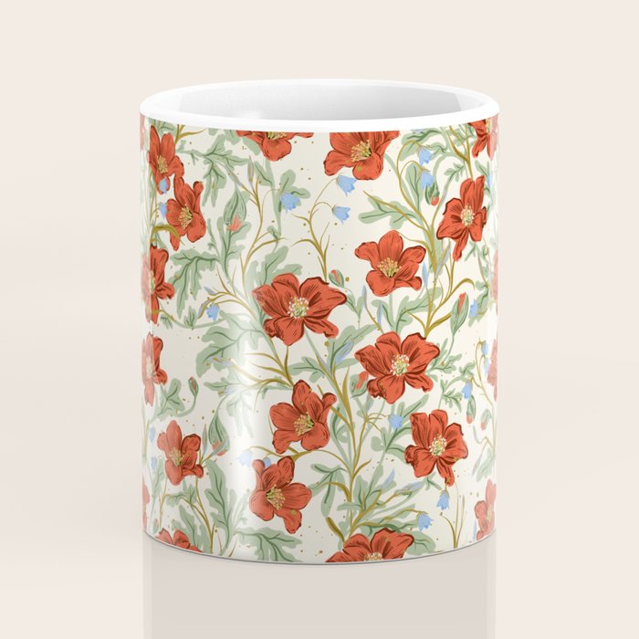 Elegant Red Poppy Floral Vintage Pattern Coffee Mug Gallery Image 4