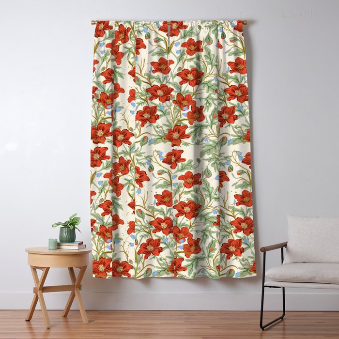 Elegant Red Poppy Floral Vintage Pattern Window Curtain Gallery Image 5