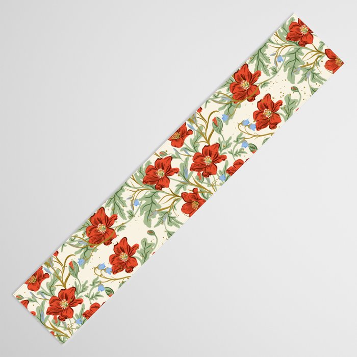 Elegant Red Poppy Floral Vintage Pattern Table Runner Gallery Image 3