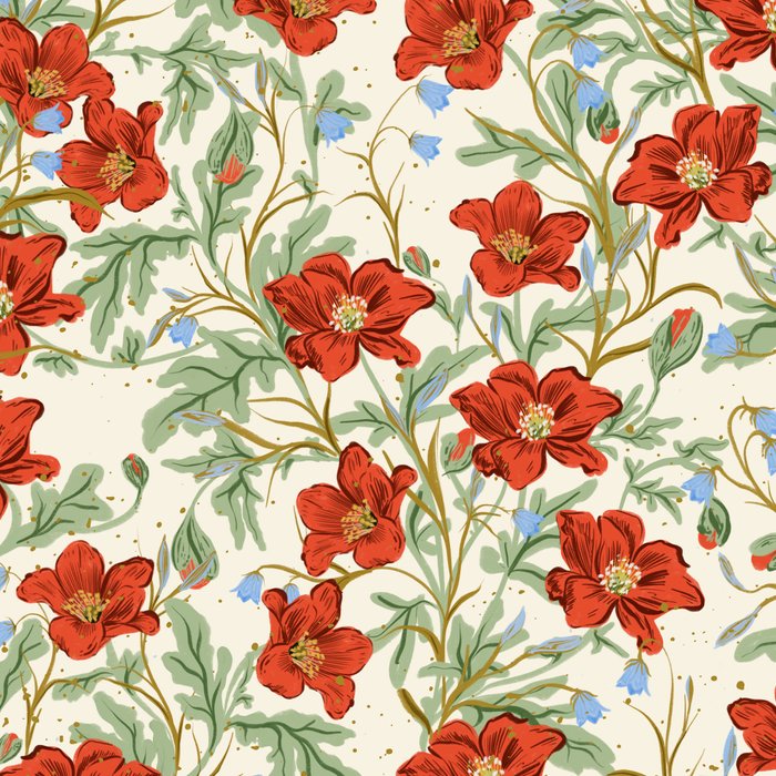 Elegant Red Poppy Floral Vintage Pattern Coffee Mug Gallery Image 2