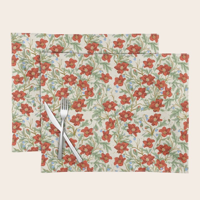 Elegant Red Poppy Floral Vintage Pattern Placemat Gallery Image 1