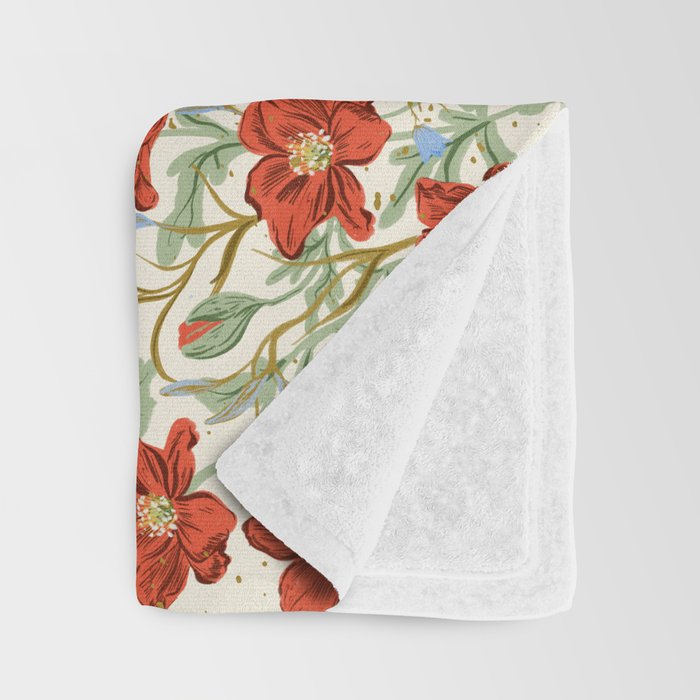Elegant Red Poppy Floral Vintage Pattern Throw Blanket Gallery Image 3