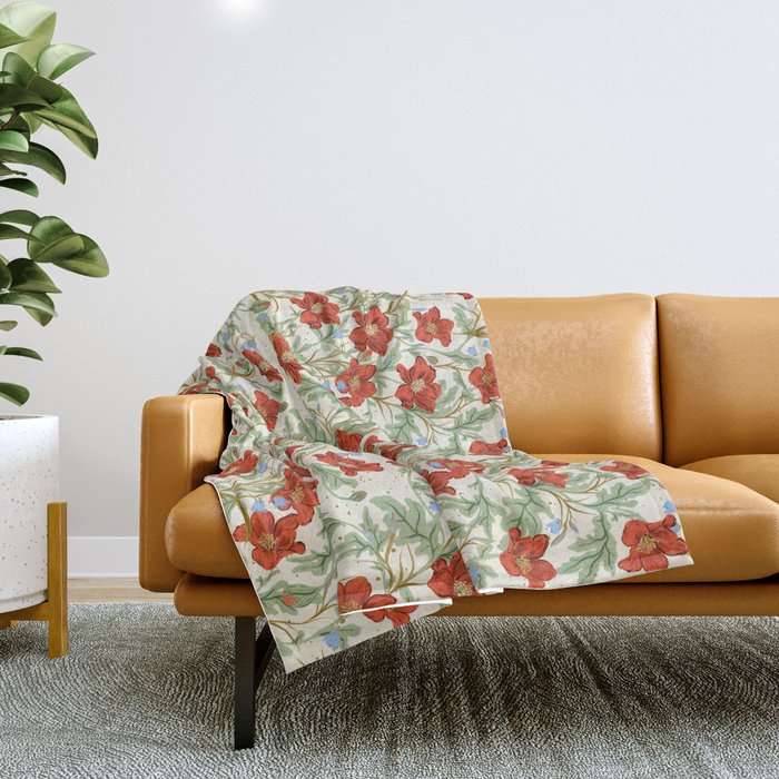 Elegant Red Poppy Floral Vintage Pattern Throw Blanket Gallery Image 1