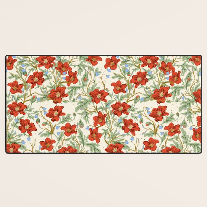 Elegant Red Poppy Floral Vintage Pattern Desk Mat Gallery Image 3