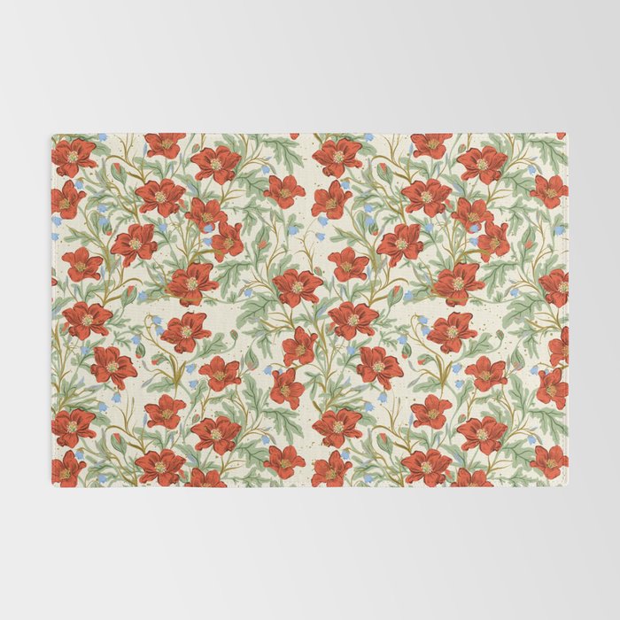Elegant Red Poppy Floral Vintage Pattern Rug Gallery Image 2