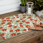 Elegant Red Poppy Floral Vintage Pattern Outdoor Rug Gallery Image 2