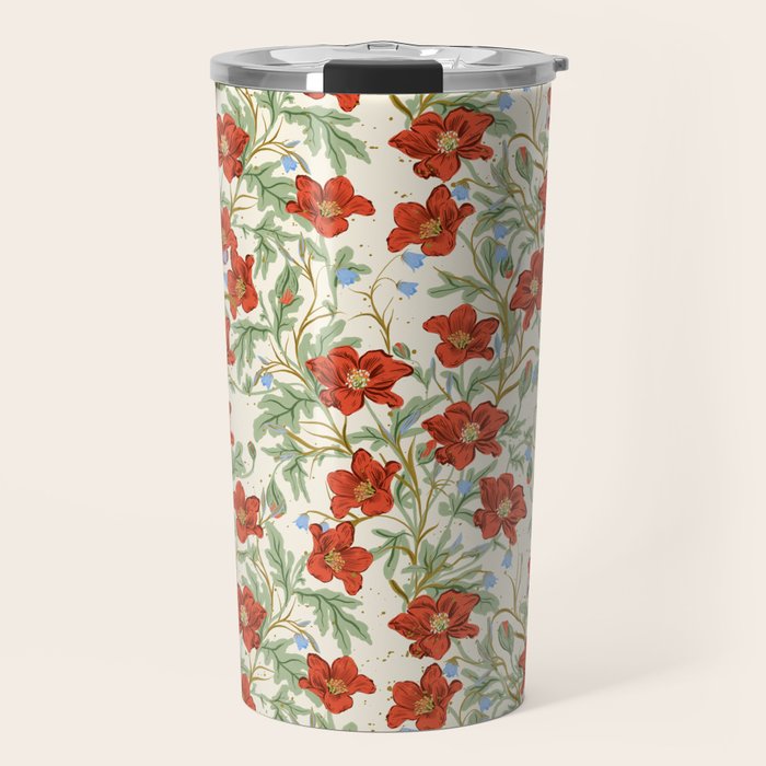 Elegant Red Poppy Floral Vintage Pattern Travel Mug Gallery Image 1