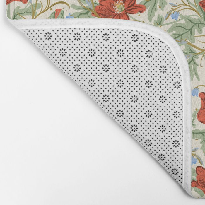 Elegant Red Poppy Floral Vintage Pattern Bath Mat Gallery Image 2