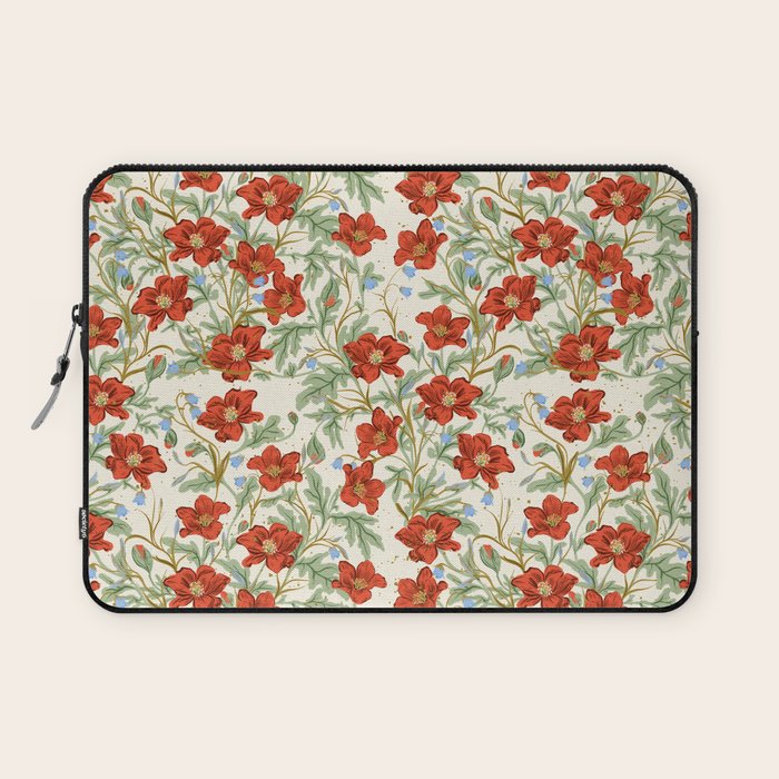Elegant Red Poppy Floral Vintage Pattern Laptop Sleeve Gallery Image 1