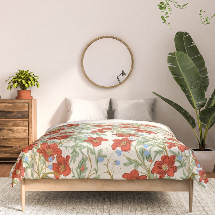 Elegant Red Poppy Floral Vintage Pattern Comforter Gallery Image 3