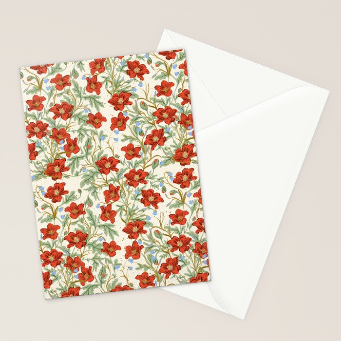 Elegant Red Poppy Floral Vintage Pattern Stationery Card Gallery Image 2