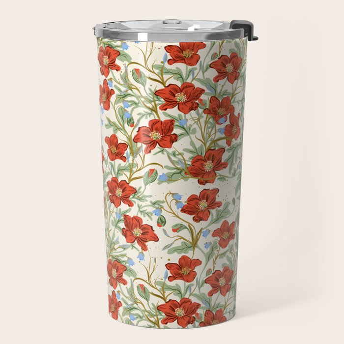 Elegant Red Poppy Floral Vintage Pattern Travel Mug Gallery Image 2
