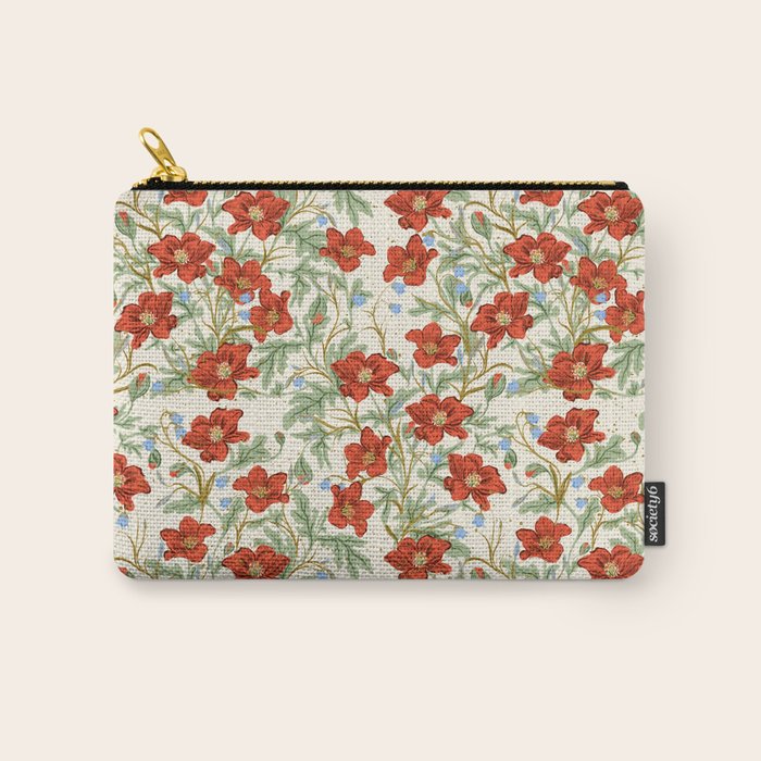 Elegant Red Poppy Floral Vintage Pattern Carry All Pouch Gallery Image 1