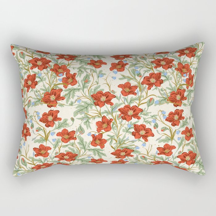 Elegant Red Poppy Floral Vintage Pattern Rectangular Pillow Gallery Image 2