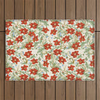 Elegant Red Poppy Floral Vintage Pattern Outdoor Rug Gallery Image 1
