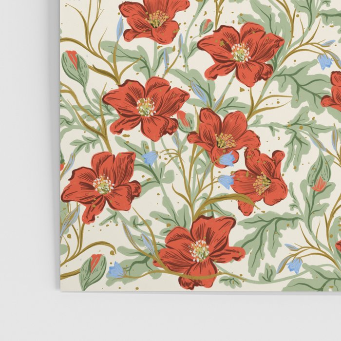 Elegant Red Poppy Floral Vintage Pattern Poster Gallery Image 3