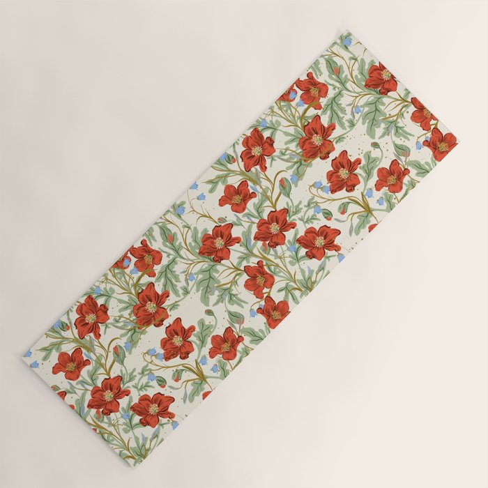 Elegant Red Poppy Floral Vintage Pattern Yoga Mat Gallery Image 1