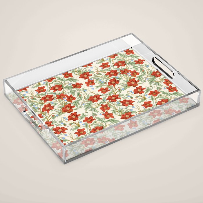 Elegant Red Poppy Floral Vintage Pattern Acrylic Tray Gallery Image 1
