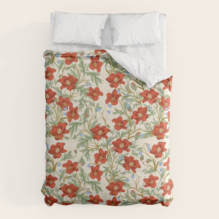 Elegant Red Poppy Floral Vintage Pattern Duvet Cover Gallery Image 1