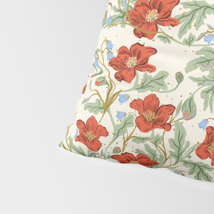 Elegant Red Poppy Floral Vintage Pattern Pillow Sham Gallery Image 4