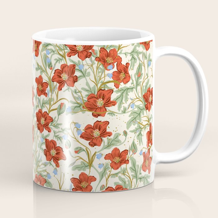 Elegant Red Poppy Floral Vintage Pattern Coffee Mug Gallery Image 1