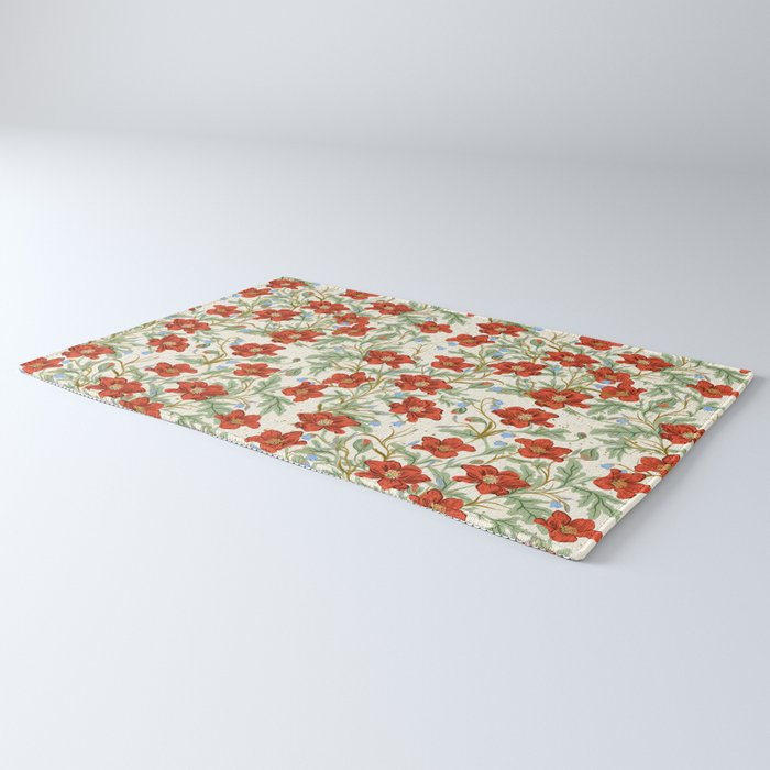 Elegant Red Poppy Floral Vintage Pattern Rug Gallery Image 3
