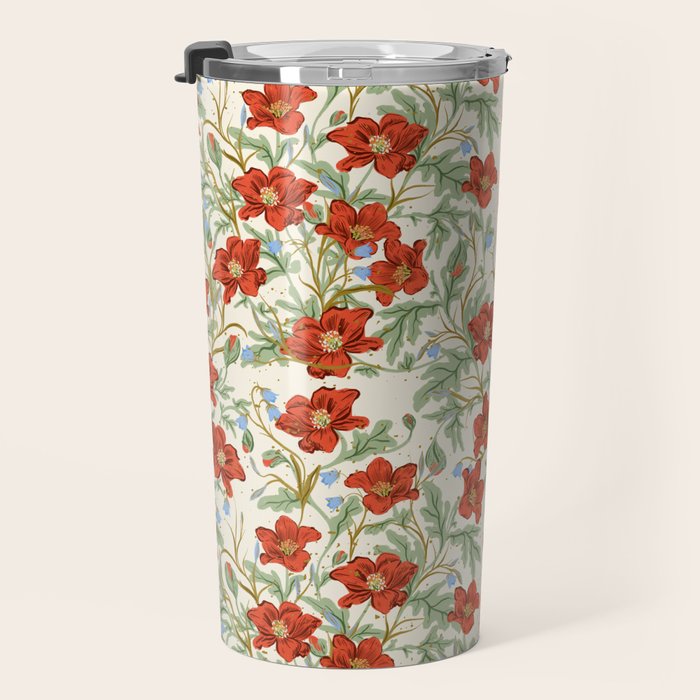 Elegant Red Poppy Floral Vintage Pattern Travel Mug Gallery Image 3