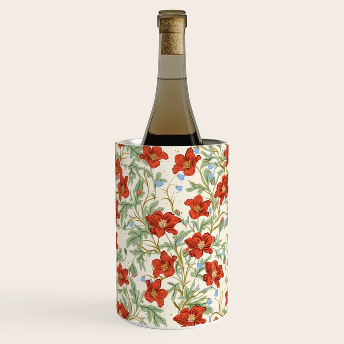 Elegant Red Poppy Floral Vintage Pattern Wine Chiller Gallery Image 1