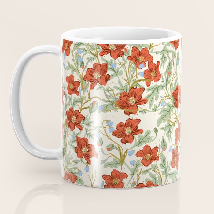 Elegant Red Poppy Floral Vintage Pattern Coffee Mug Gallery Image 3
