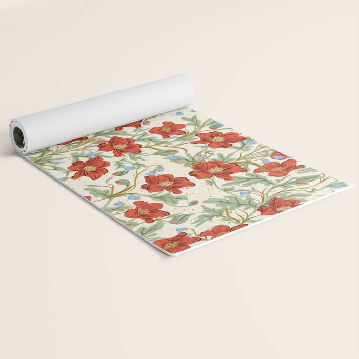Elegant Red Poppy Floral Vintage Pattern Yoga Mat Gallery Image 2
