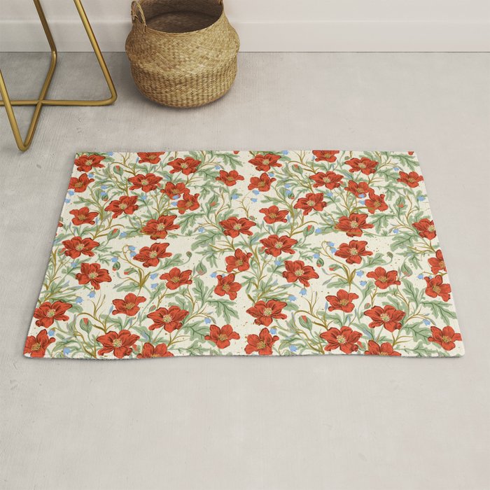 Elegant Red Poppy Floral Vintage Pattern Rug Gallery Image 1