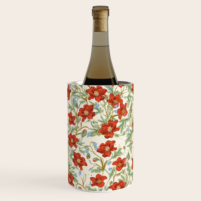 Elegant Red Poppy Floral Vintage Pattern Wine Chiller Gallery Image 3