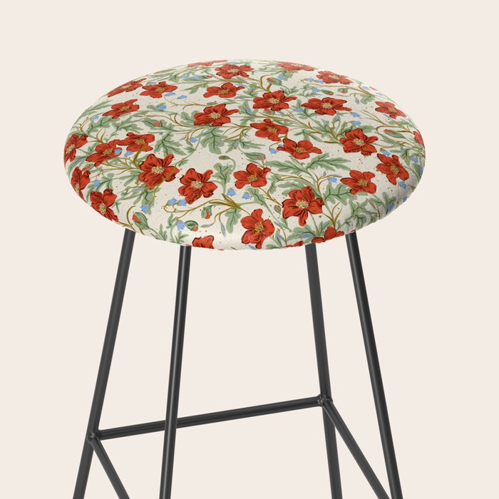 Elegant Red Poppy Floral Vintage Pattern Stool Gallery Image 2