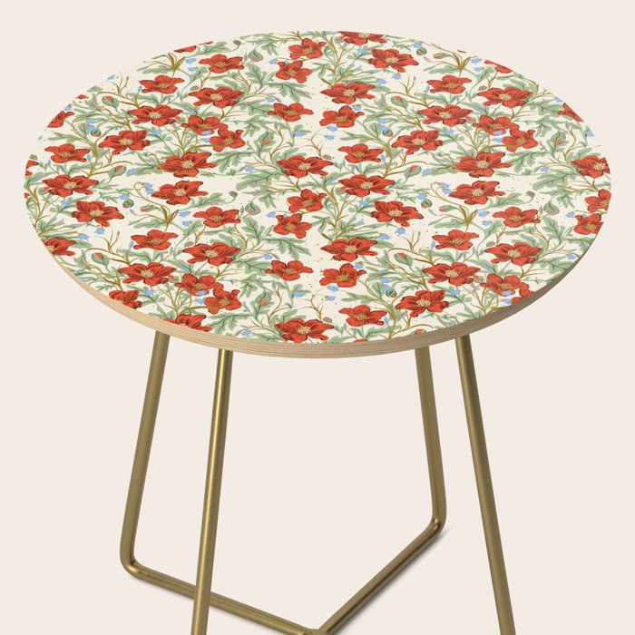 Elegant Red Poppy Floral Vintage Pattern Side Table Gallery Image 2