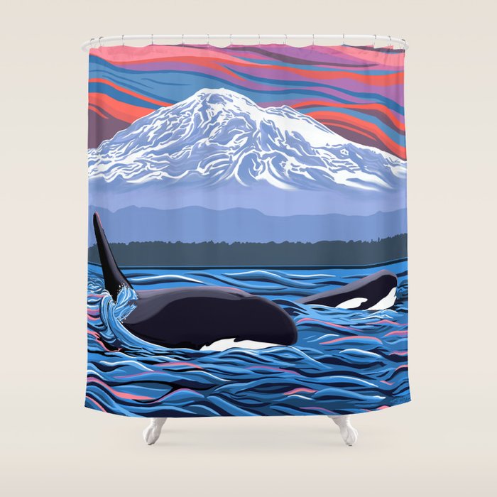 Orca Momma and calf - Ballet Slipper Shower Curtain Gallery Image 1