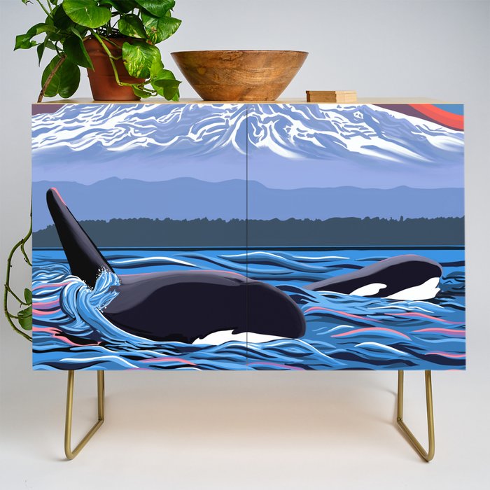 Orca Momma and calf - Ballet Slipper Credenza Gallery Image 1