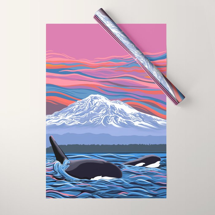 Orca Momma and calf - Ballet Slipper Wrapping Paper Gallery Image 1