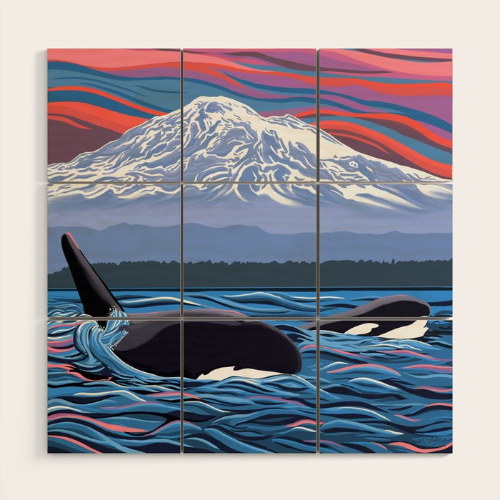 Orca Momma and calf - Ballet Slipper Wood Wall Art Gallery Image 1