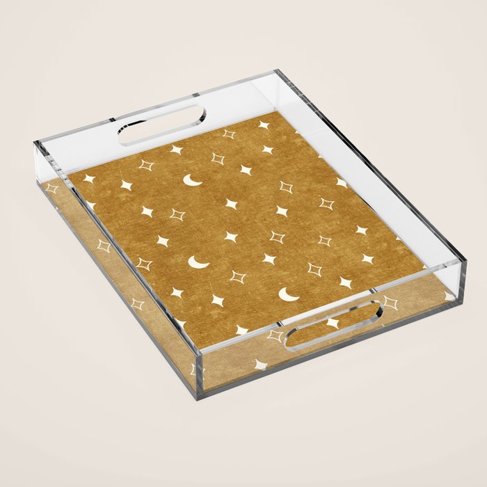 moon and stars - mustard Acrylic Tray Gallery Image 1
