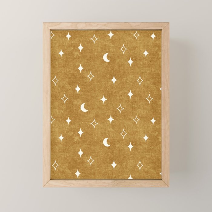 moon and stars - mustard Mini Art Print Gallery Image 1