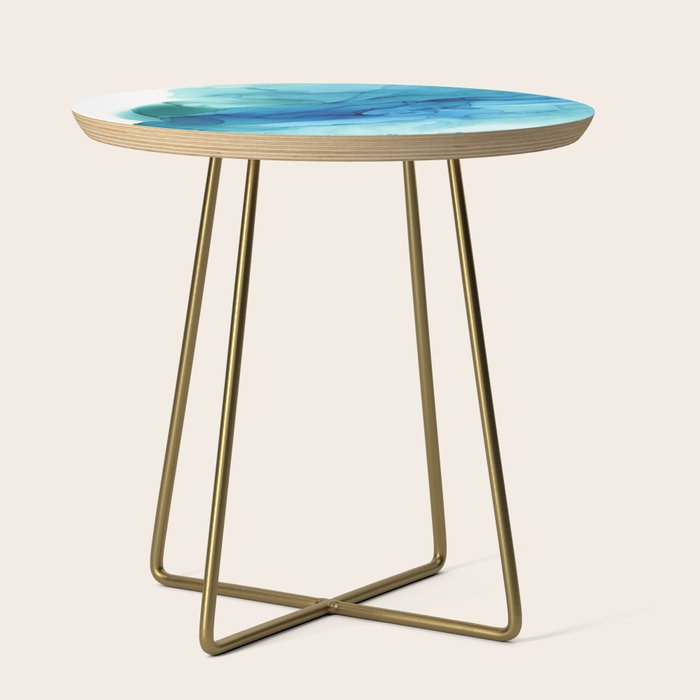Emerald Sea Waves - Abstract Ombre Flowing Ink Side Table Gallery Image 1