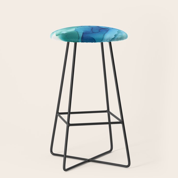 Emerald Sea Waves - Abstract Ombre Flowing Ink Stool Gallery Image 1
