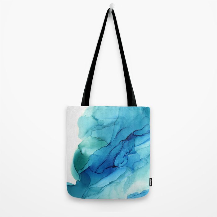 Emerald Sea Waves - Abstract Ombre Flowing Ink Tote Bag Gallery Image 2