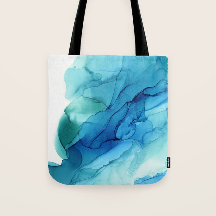 Emerald Sea Waves - Abstract Ombre Flowing Ink Tote Bag Gallery Image 1