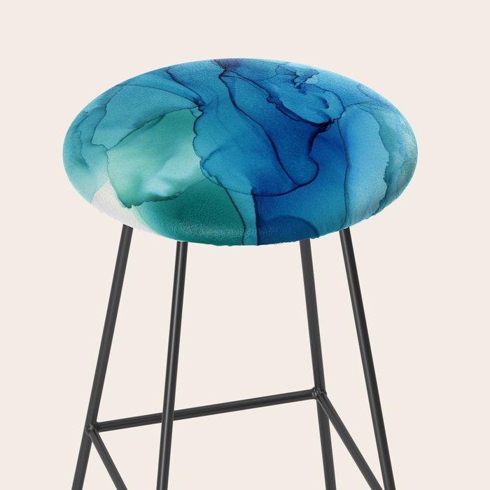 Emerald Sea Waves - Abstract Ombre Flowing Ink Stool Gallery Image 2