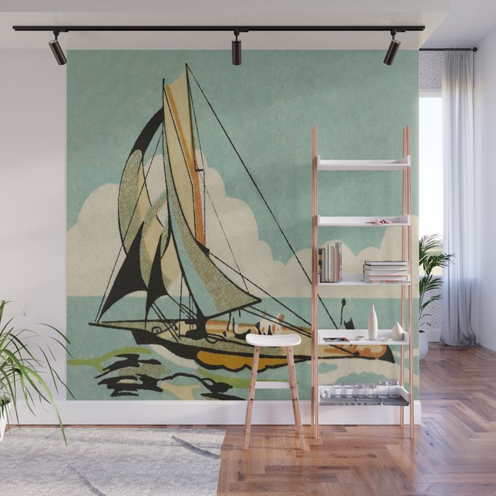 Vintage Japanese Sailboat Wall Mural Gallery Image 1