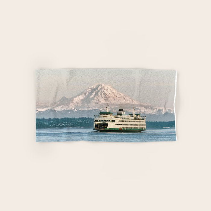 Seattle Bainbridge Island Ferry with Mount Rainier Bath Towel Gallery Image 1